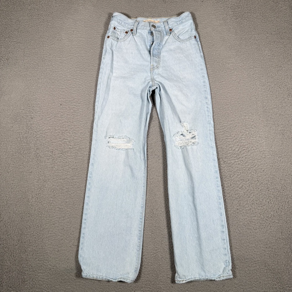 Levis Jeans Womens 25x28 Blue Ribcage Straight Ankle Denim 5 Pocket Preppy Logo